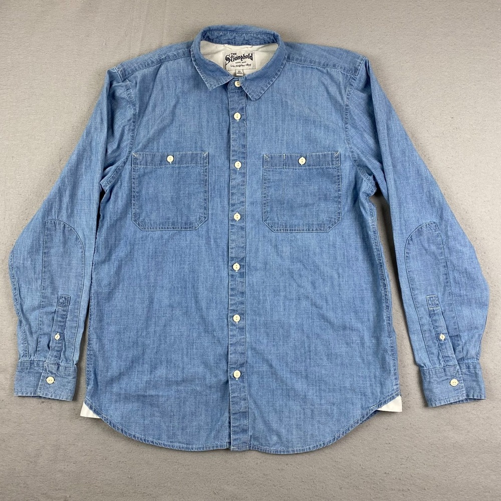 The Stronghold Denim Shirt Mens XL Blue Long Sleeve Button Front Chambray